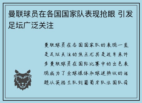 曼联球员在各国国家队表现抢眼 引发足坛广泛关注