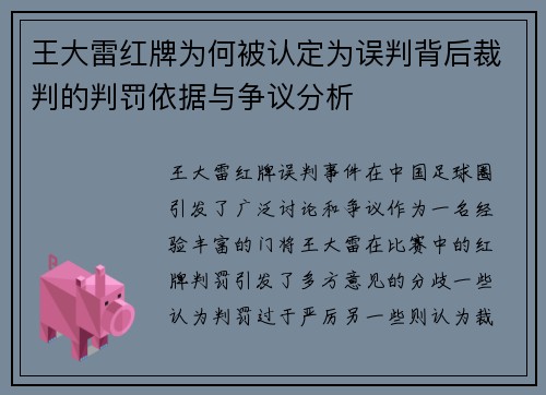王大雷红牌为何被认定为误判背后裁判的判罚依据与争议分析